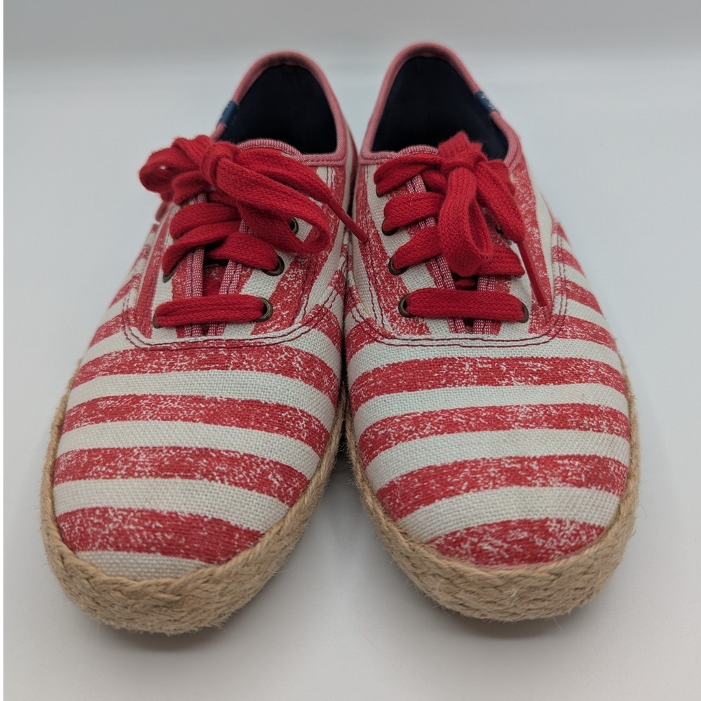 Keds Champion Espadrille Red White Striped Canvas Sneakers WF-49979 Women 8.5